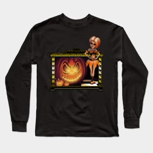 Halloween, cute girl with pumpkin Long Sleeve T-Shirt